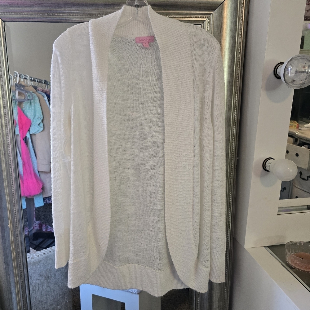 Lilly Pulitzer White Open Front Cardigan Sweater Size Large - Picture 1 of 3